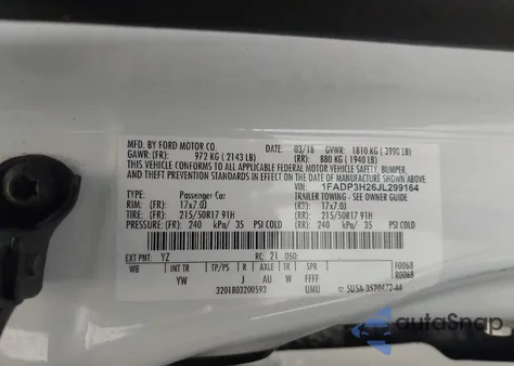 2018 Ford Focus Sel z USA, uszkodzony, nr VIN 1FADP3H26JL299164